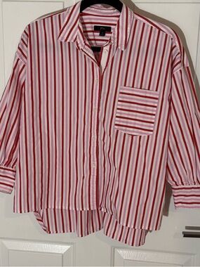 J. Crew women’s Pink & Red Stripe Button-Up Shirt